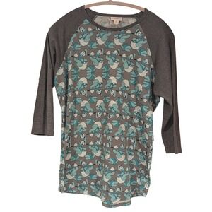 LuLaRoe Disney Donald Duck Print 3/4 Sleeve Gray Top Size M Cartoon Casual Chic‎